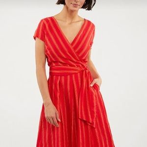Tristan midi dress,coral colour with orange stripes, fully lined.